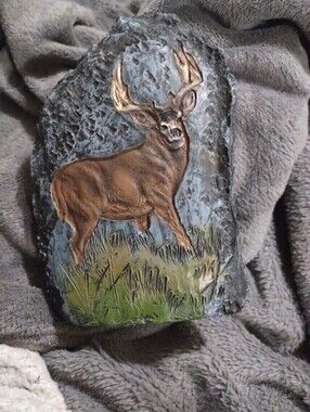 Deer Elk Textured Engraved Resin Rock Home Decor 6" x 4" x 1.5"